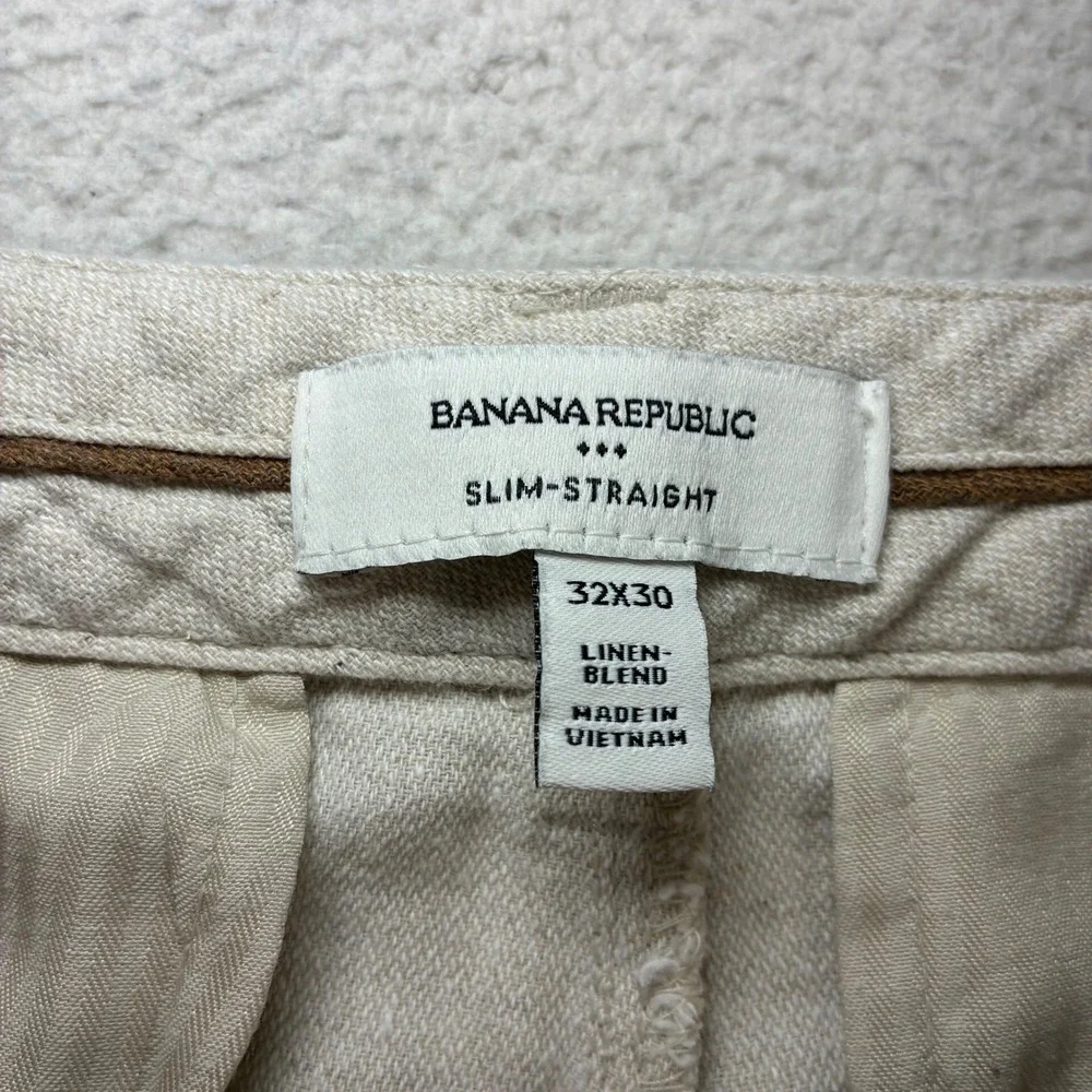 Banana Republic Linen Blend Pants Men 32x30 Beige Slim Straight Chino Summer